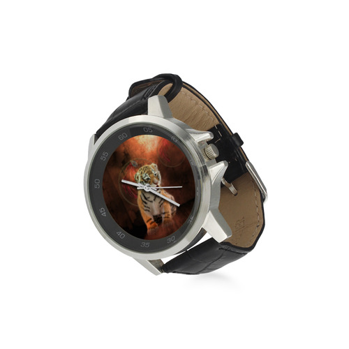 Cute little tiger Unisex Stainless Steel Leather Strap Watch(Model 202)