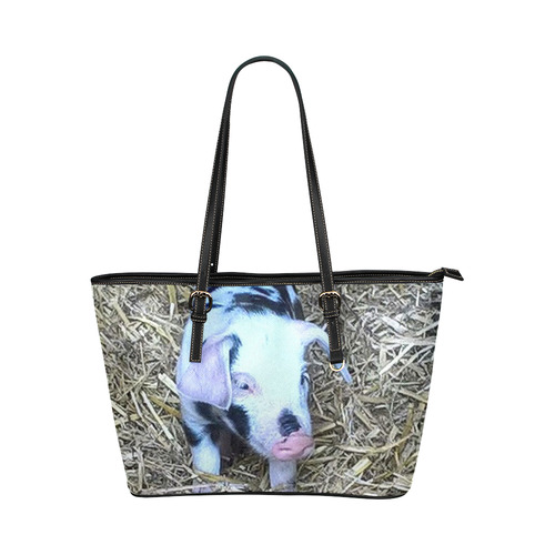 next cute piglet by JamColors Leather Tote Bag/Small (Model 1651)