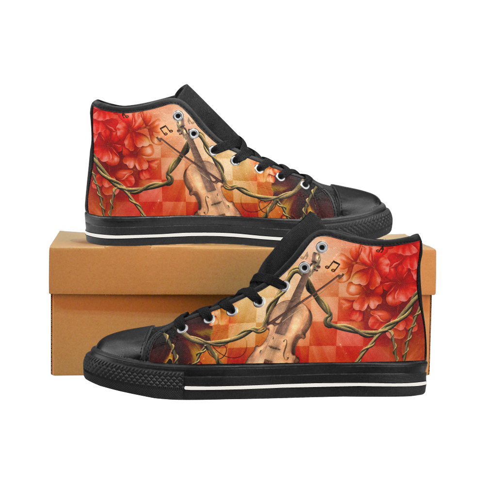 Violin and violin bow with flowers Men’s Classic High Top Canvas Shoes /Large Size (Model 017)