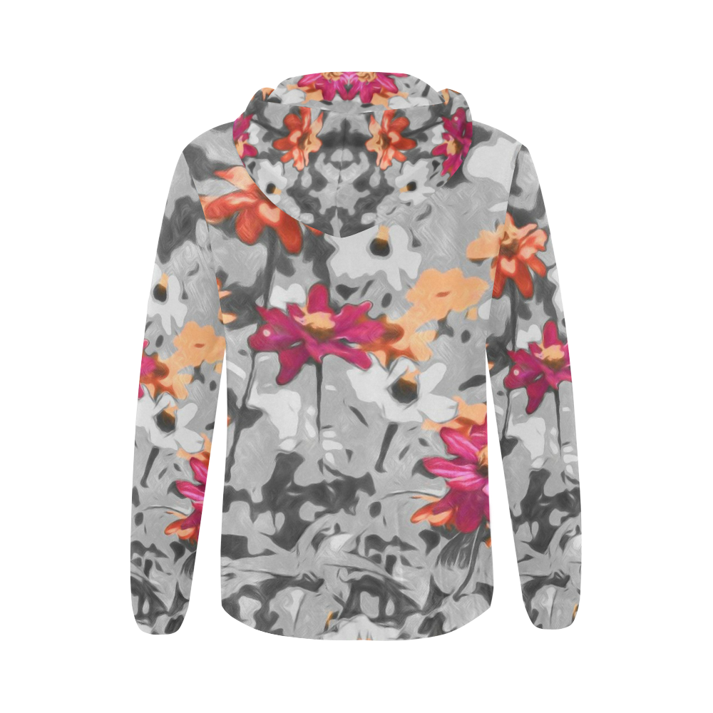 Flowers, black,white and splashA by JamColors All Over Print Full Zip Hoodie for Women (Model H14)