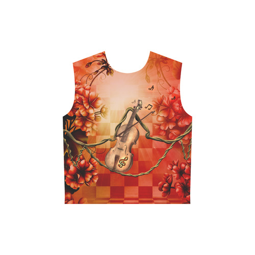 Violin and violin bow with flowers All Over Print Sleeveless Hoodie for Women (Model H15)