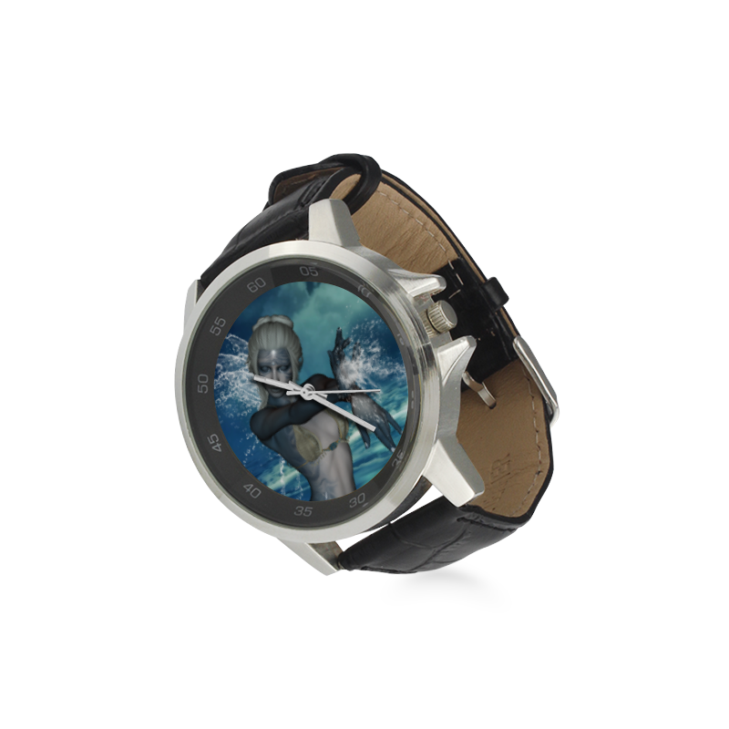 The fairy of water Unisex Stainless Steel Leather Strap Watch(Model 202)