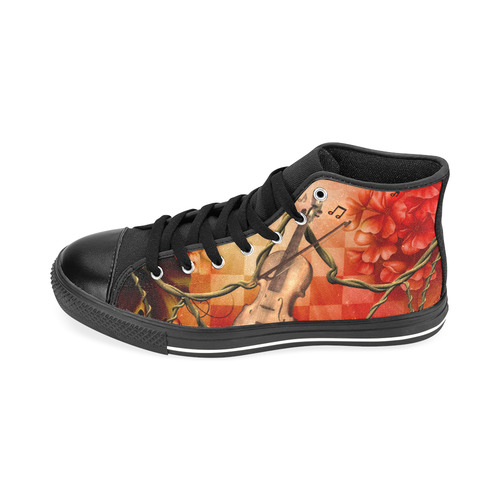 Violin and violin bow with flowers Men’s Classic High Top Canvas Shoes /Large Size (Model 017)