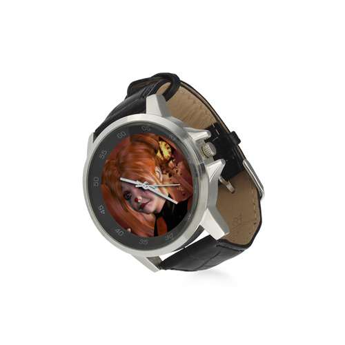 The sweet sad clown Unisex Stainless Steel Leather Strap Watch(Model 202)