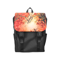 Violin and violin bow with flowers Casual Shoulders Backpack (Model 1623)