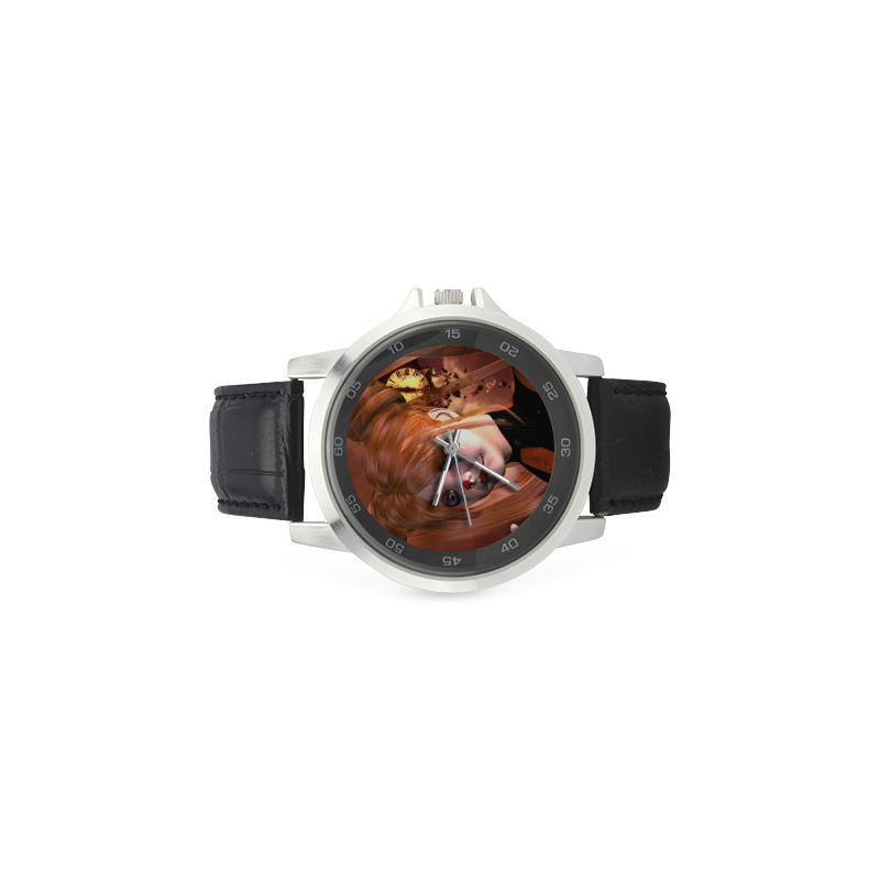 The sweet sad clown Unisex Stainless Steel Leather Strap Watch(Model 202)