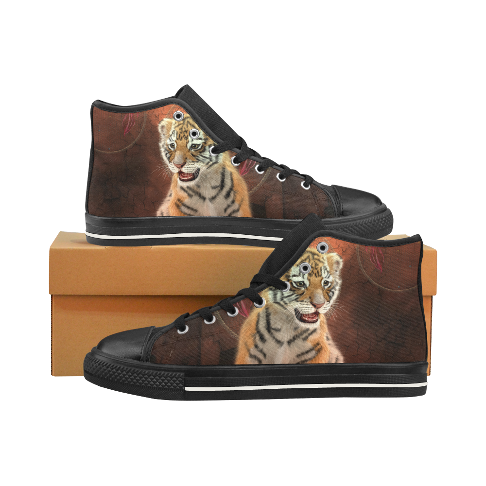 Cute little tiger Men’s Classic High Top Canvas Shoes /Large Size (Model 017)