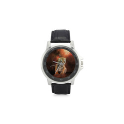 Cute little tiger Unisex Stainless Steel Leather Strap Watch(Model 202)