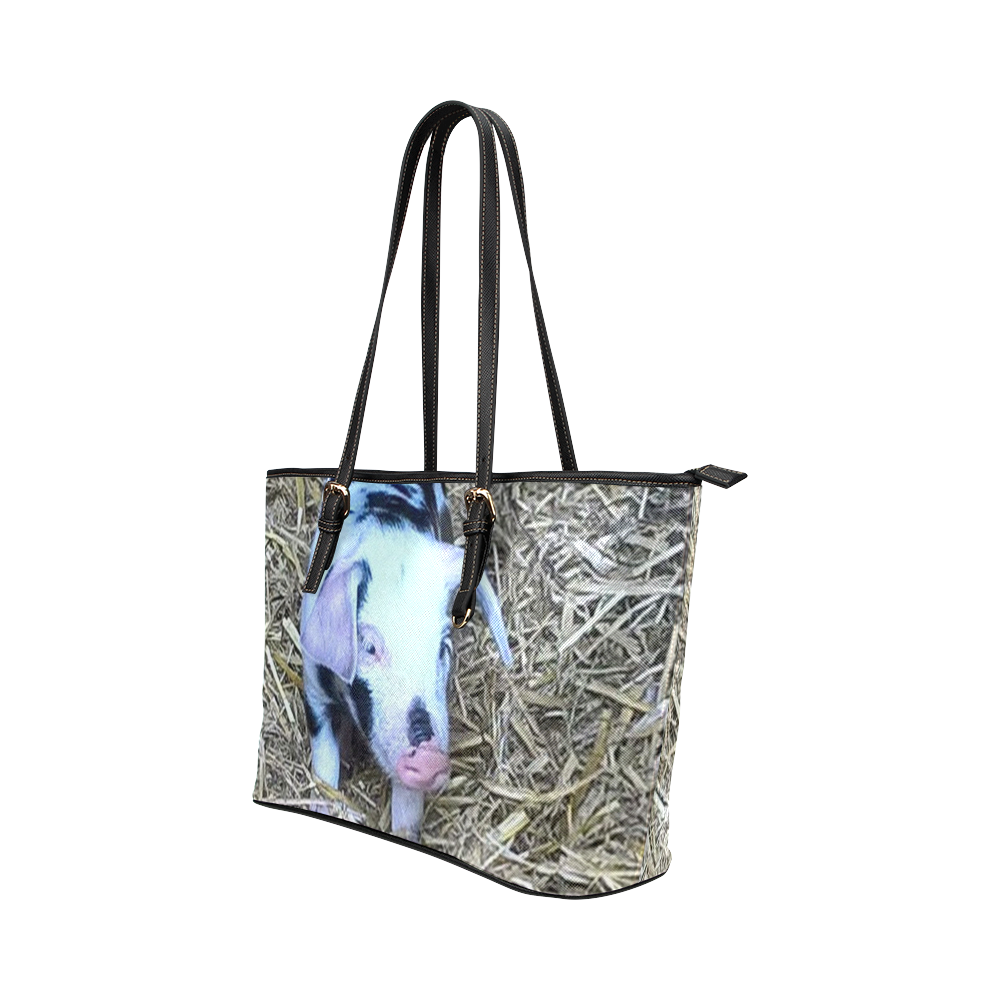 next cute piglet by JamColors Leather Tote Bag/Small (Model 1651)