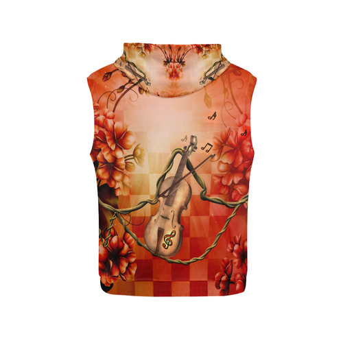 Violin and violin bow with flowers All Over Print Sleeveless Hoodie for Women (Model H15)