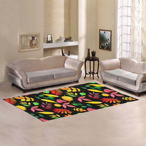 Red Green Yellow Autumn Leaves Floral Area Rug 7'x3'3''