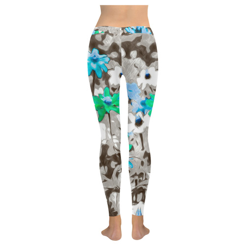 Flowers, black,white and splash B by JamColors Women's Low Rise Leggings (Invisible Stitch) (Model L05)