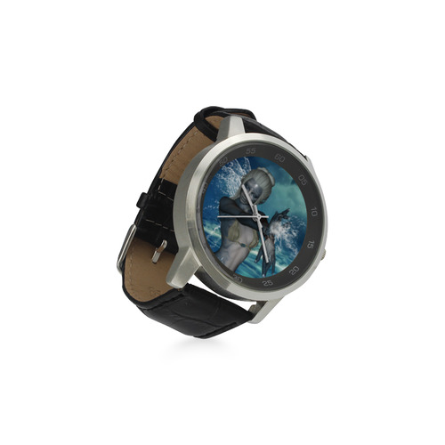 The fairy of water Unisex Stainless Steel Leather Strap Watch(Model 202)