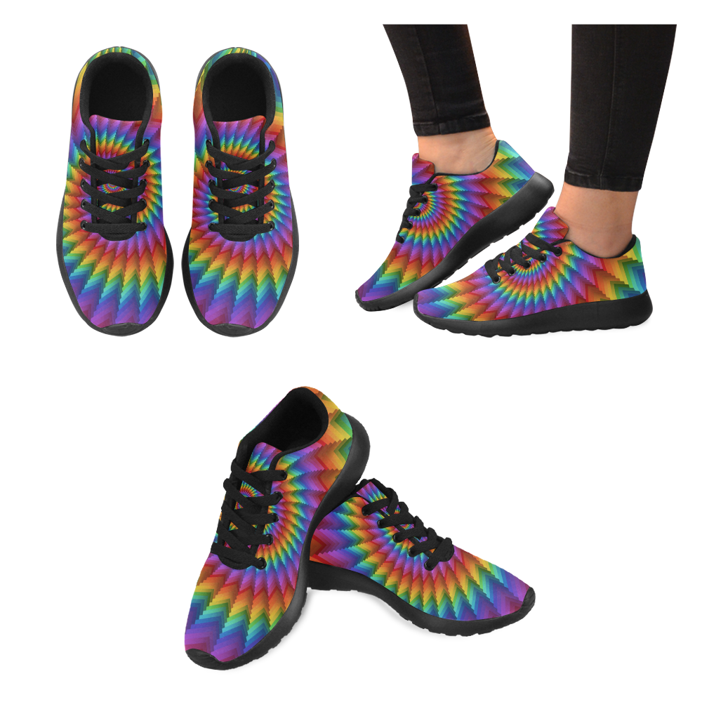 Psychedelic Rainbow Spiral Men's Running Shoes/Large Size (Model 020)