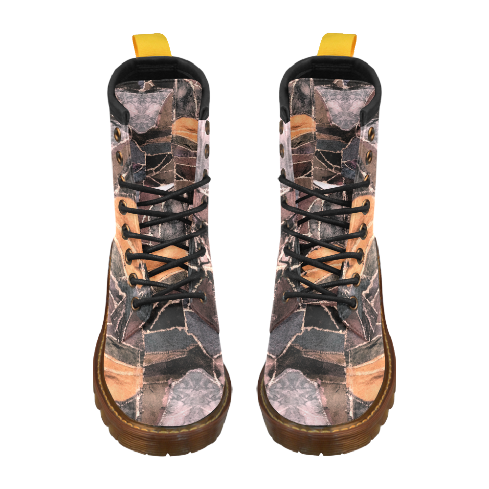 patchwork pattern High Grade PU Leather Martin Boots For Women Model 402H
