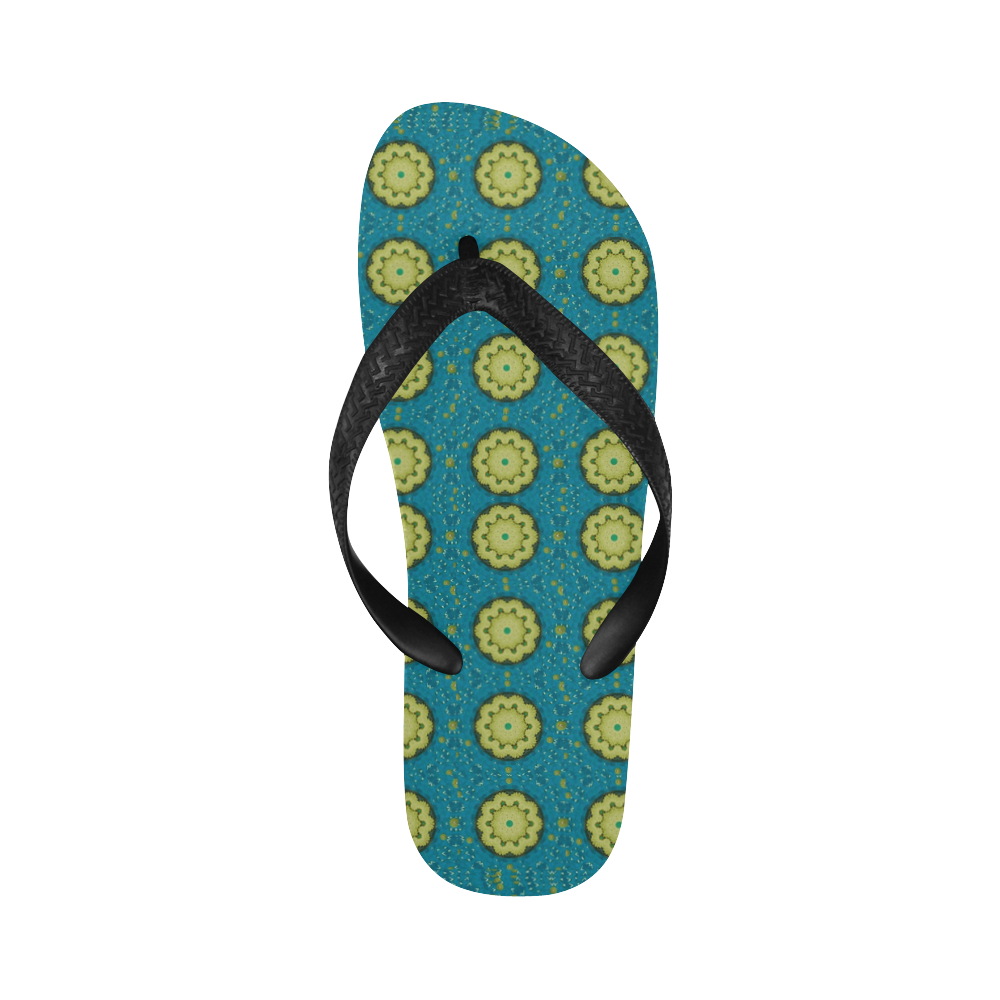 Sunshine mandalas on blue Flip Flops for Men/Women (Model 040)