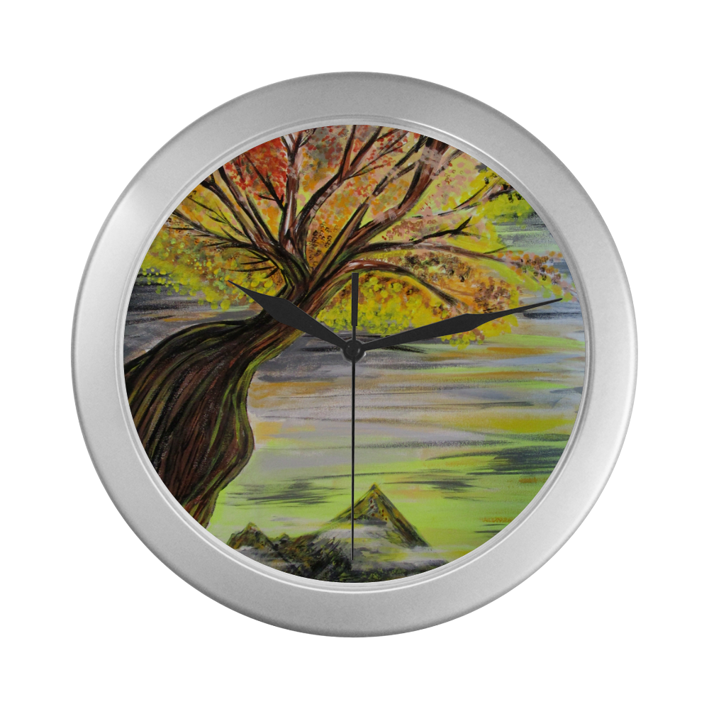 Overlooking Tree Silver Color Wall Clock