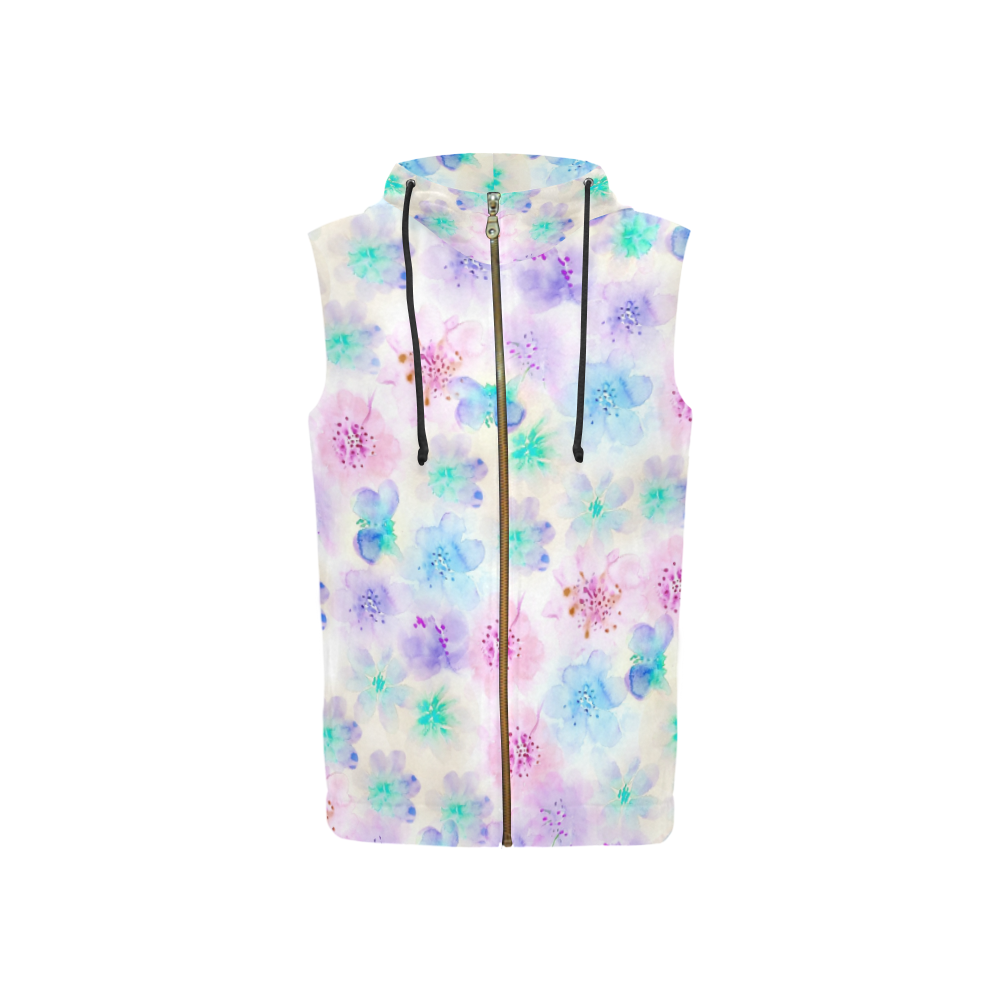watercolor flowers All Over Print Sleeveless Zip Up Hoodie for Women (Model H16)