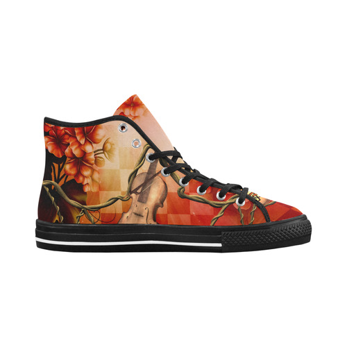 Violin and violin bow with flowers Vancouver H Men's Canvas Shoes (1013-1)
