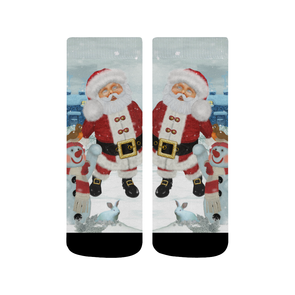 Christmas, Santa Claus with snowman Quarter Socks
