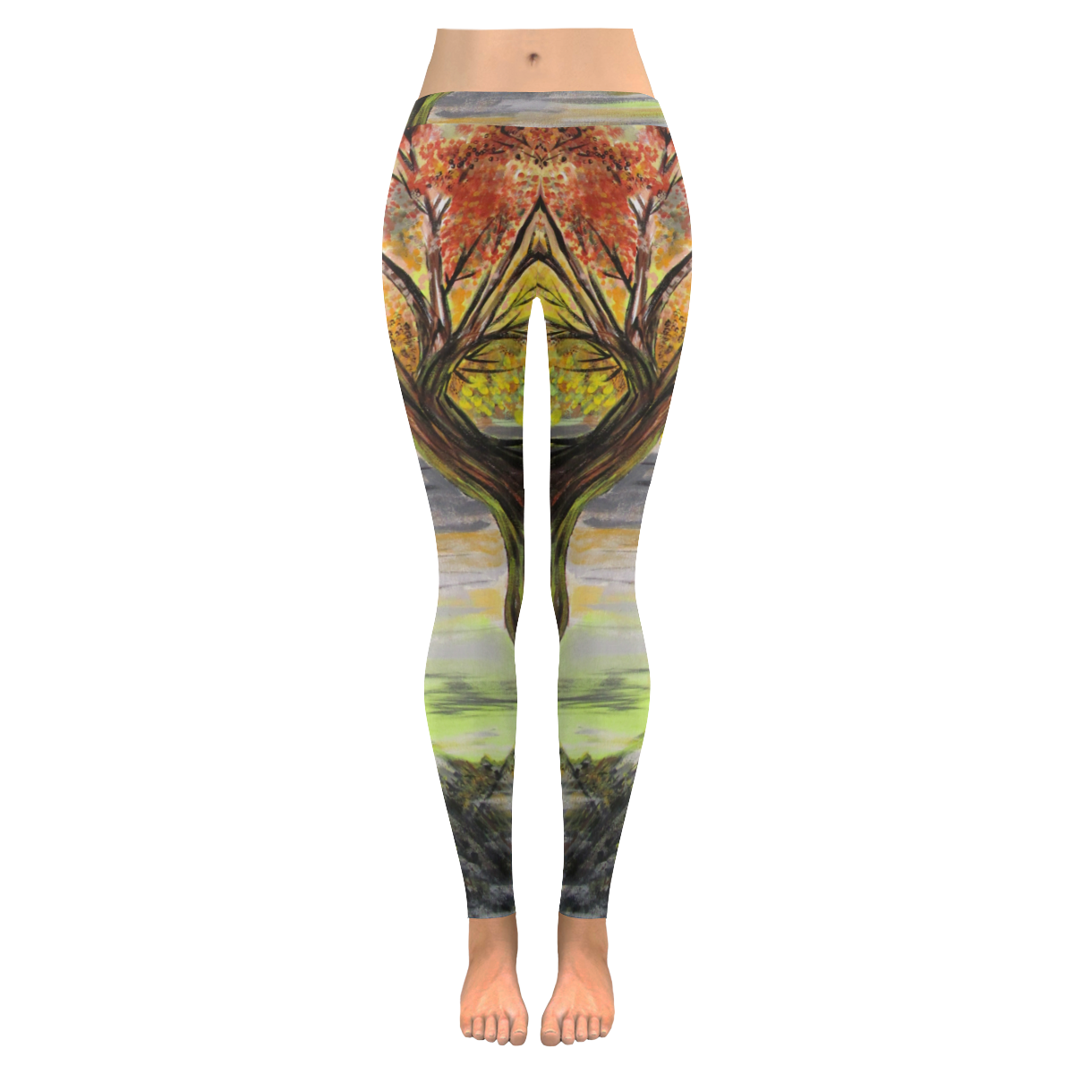 Overlooking Tree Women's Low Rise Leggings (Invisible Stitch) (Model L05)