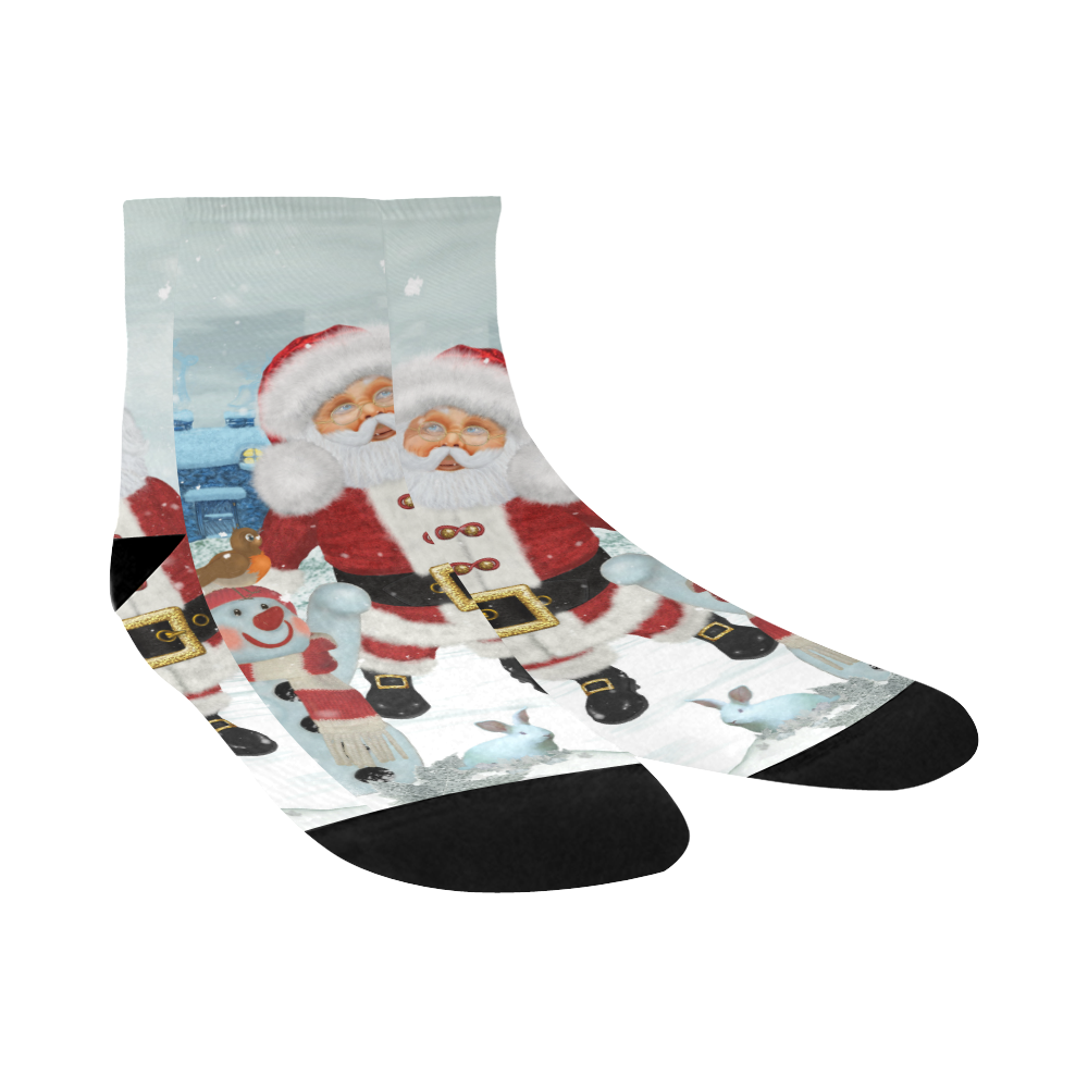 Christmas, Santa Claus with snowman Quarter Socks