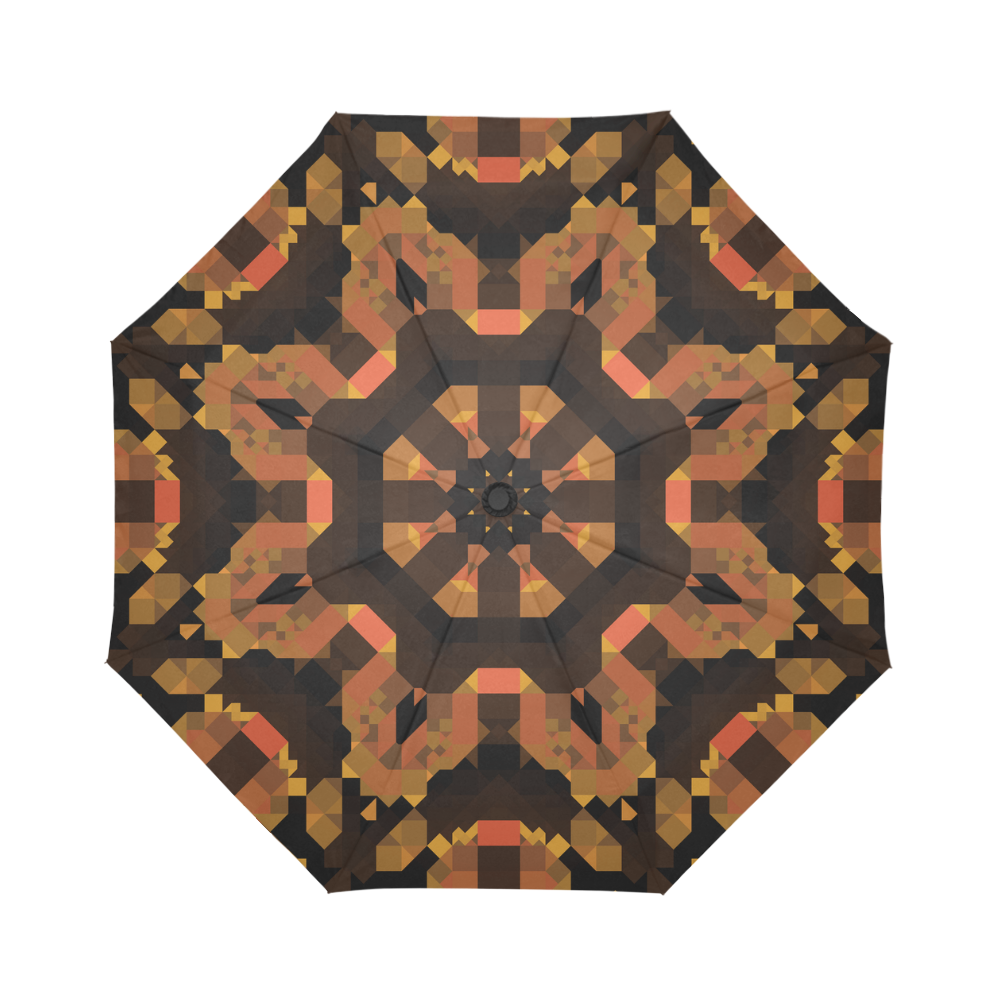 Brown Yellow and Orange Kaleidoscope Auto-Foldable Umbrella (Model U04)