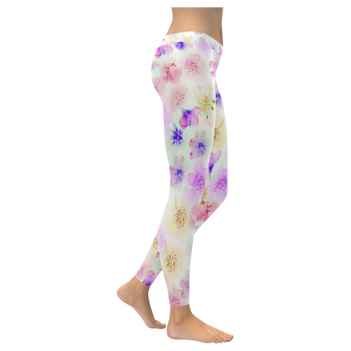 watercolor flowers 2 Women's Low Rise Leggings (Invisible Stitch) (Model L05)