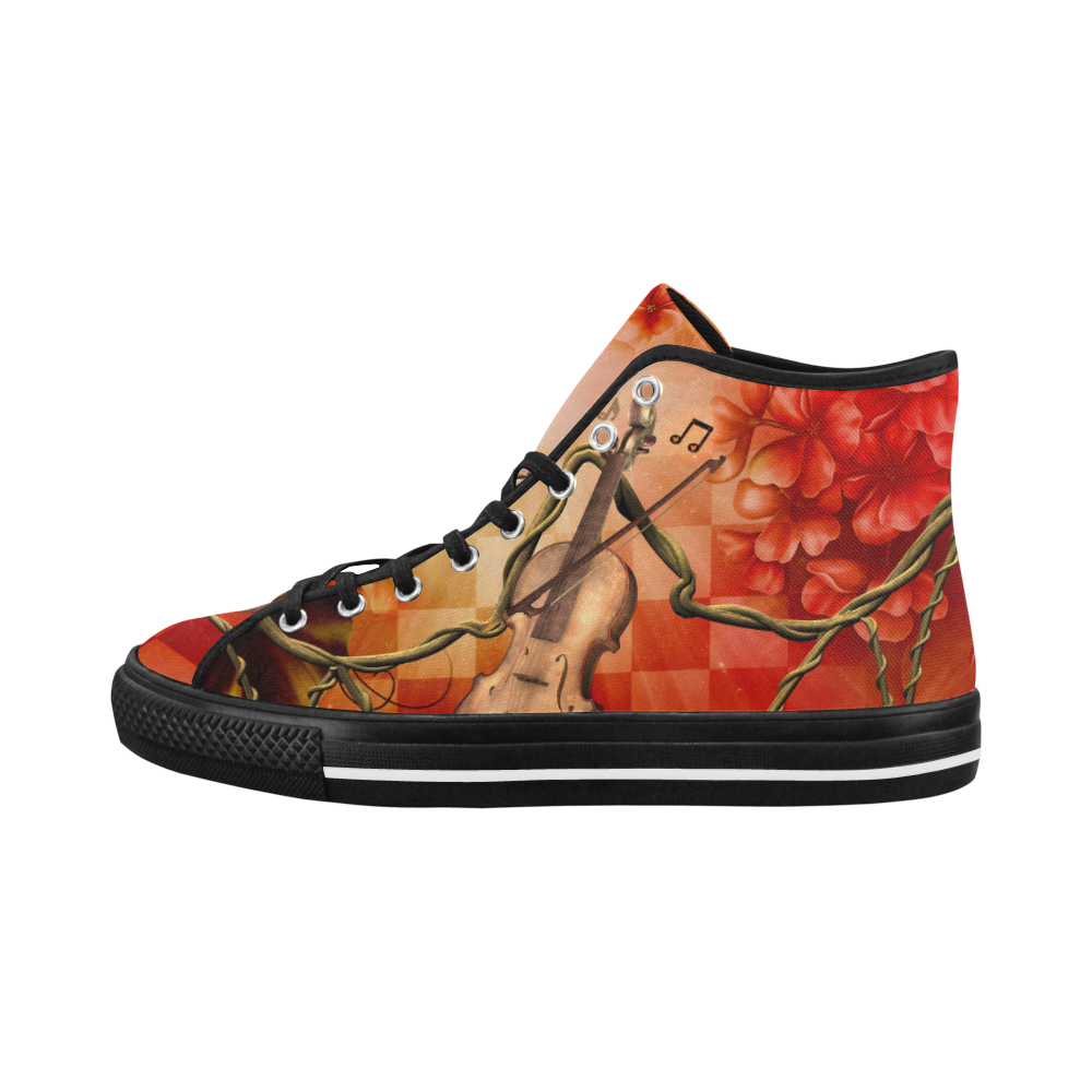 Violin and violin bow with flowers Vancouver H Men's Canvas Shoes (1013-1)