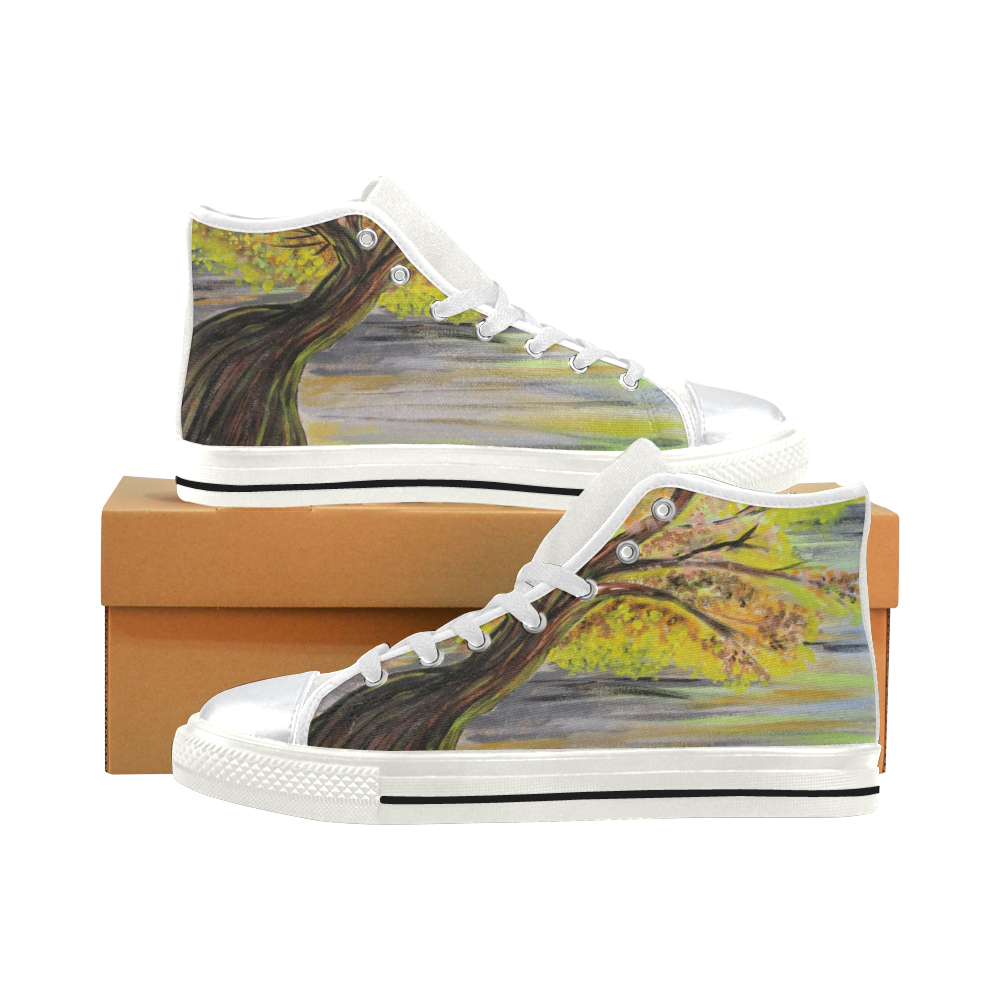 Overlooking Tree High Top Canvas Shoes for Kid (Model 017)