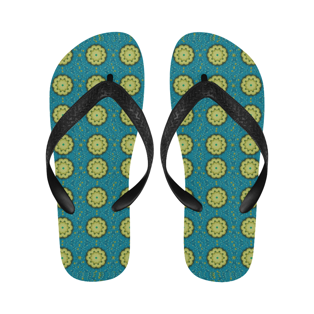 Sunshine mandalas on blue Flip Flops for Men/Women (Model 040)