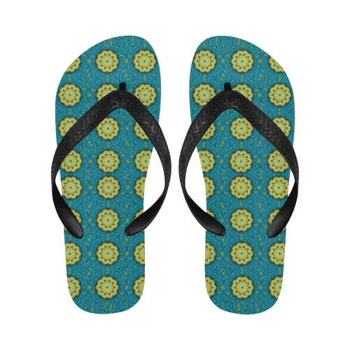 Sunshine mandalas on blue Flip Flops for Men/Women (Model 040)