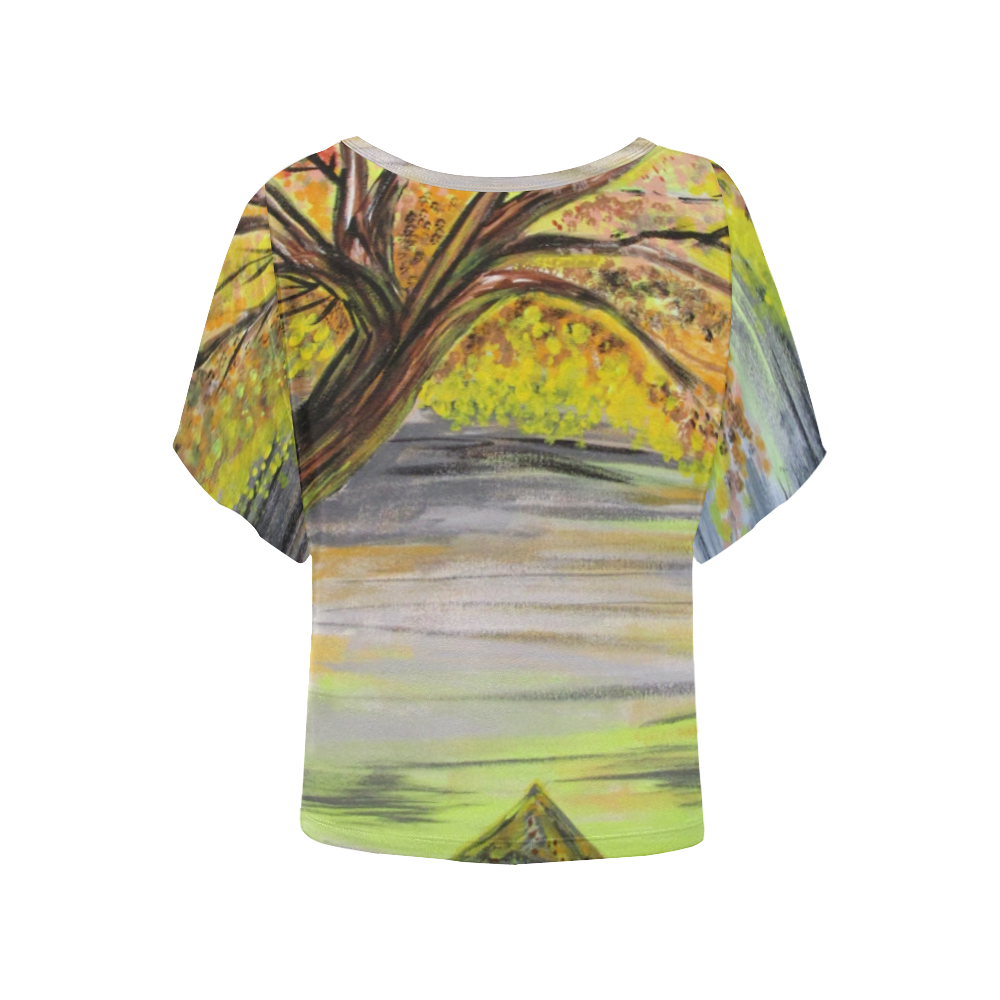 Overlooking Tree Women's Batwing-Sleeved Blouse T shirt (Model T44)