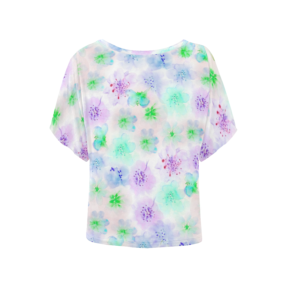 watercolor flowers 3 Women's Batwing-Sleeved Blouse T shirt (Model T44)