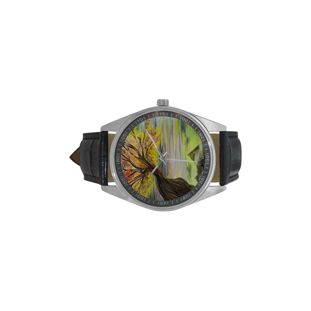 Overlooking Tree Men's Casual Leather Strap Watch(Model 211)