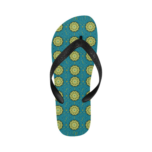 Sunshine mandalas on blue Flip Flops for Men/Women (Model 040)