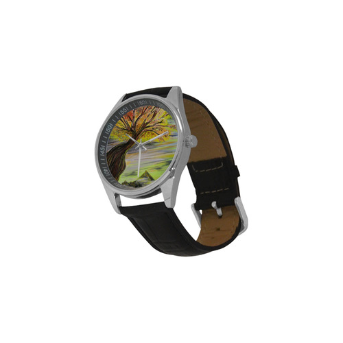 Overlooking Tree Men's Casual Leather Strap Watch(Model 211)