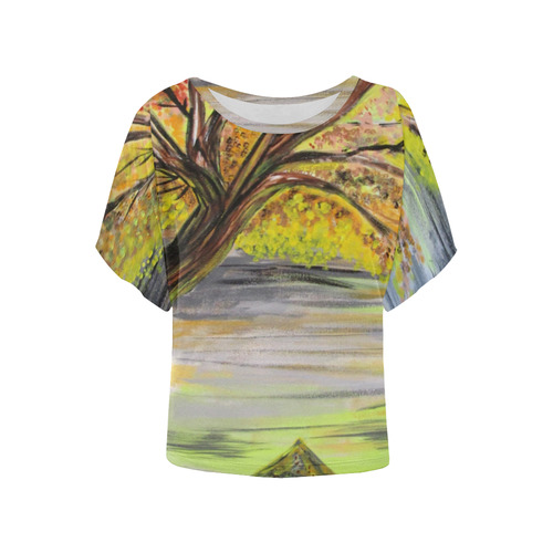 Overlooking Tree Women's Batwing-Sleeved Blouse T shirt (Model T44)