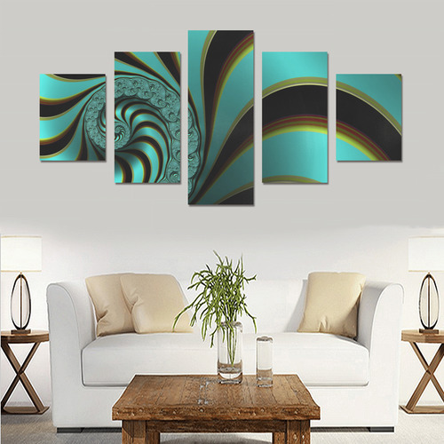 Turquoise Peacock Fine Abstract Spiral Fractal Canvas Print Sets B (No Frame)