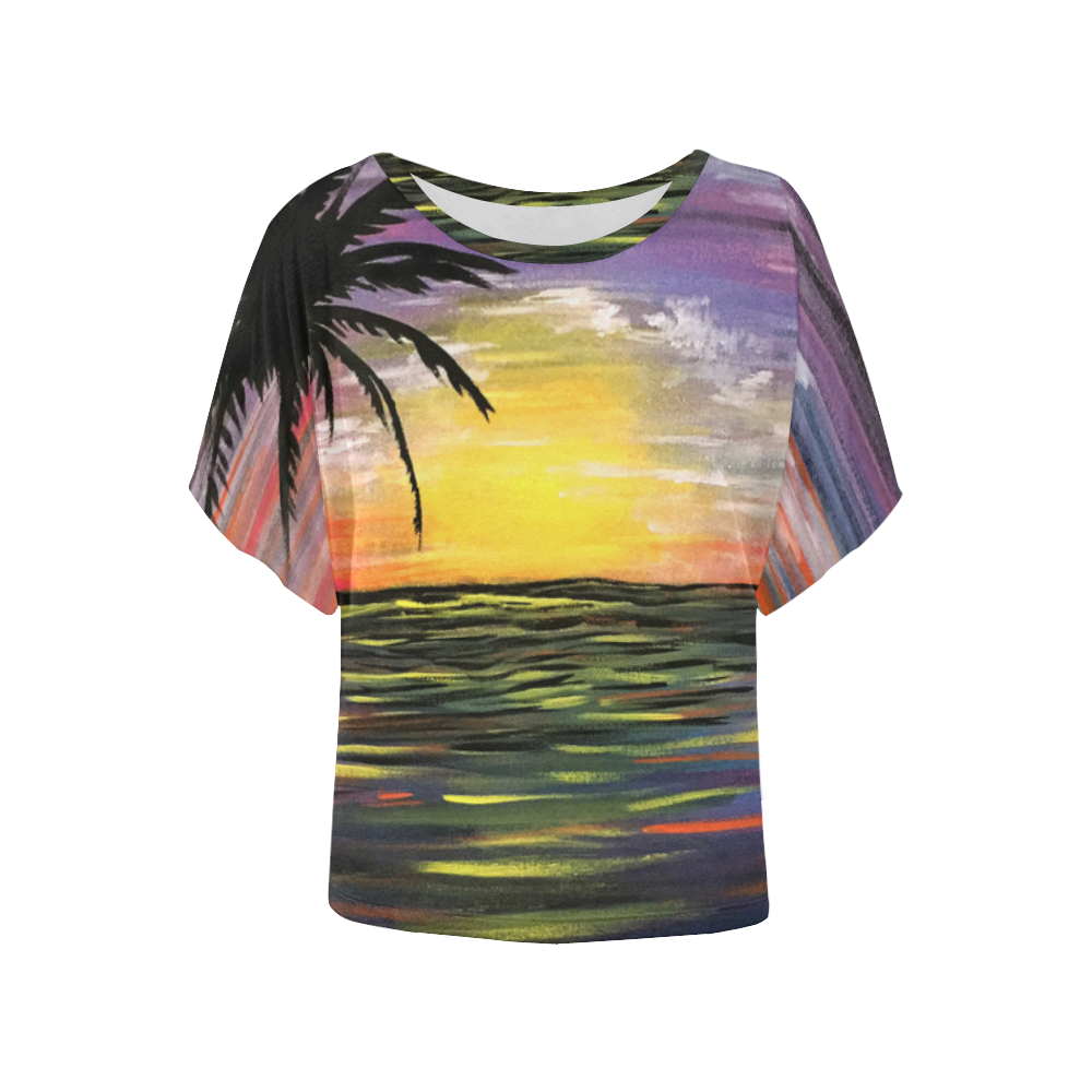 Sunset Sea Women's Batwing-Sleeved Blouse T shirt (Model T44)