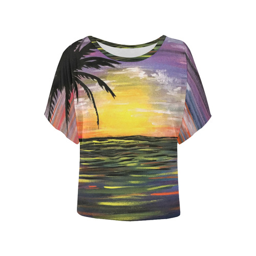 Sunset Sea Women's Batwing-Sleeved Blouse T shirt (Model T44)