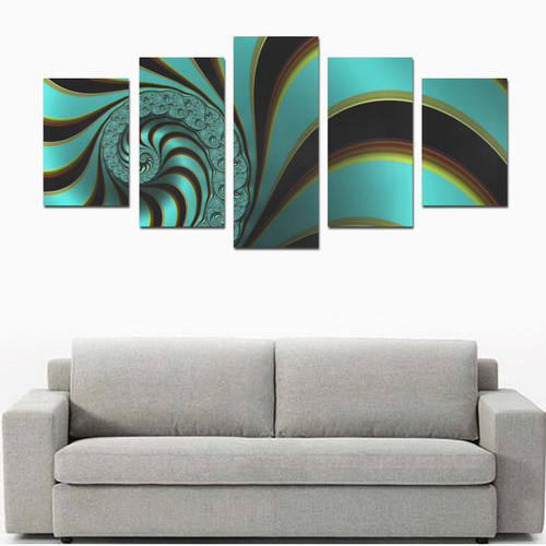 Turquoise Peacock Fine Abstract Spiral Fractal Canvas Print Sets D (No Frame)