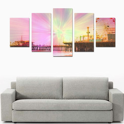 Pink Explosion Santa Monica Pier Canvas Print Sets D (No Frame)