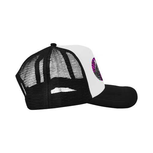 Skeptically looking ZEBRA on Pink Zebra Stripes Trucker Hat