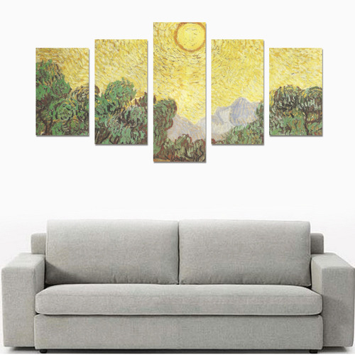 Van Gogh Olive Trees Yellow Sky Sun Canvas Print Sets C (No Frame)