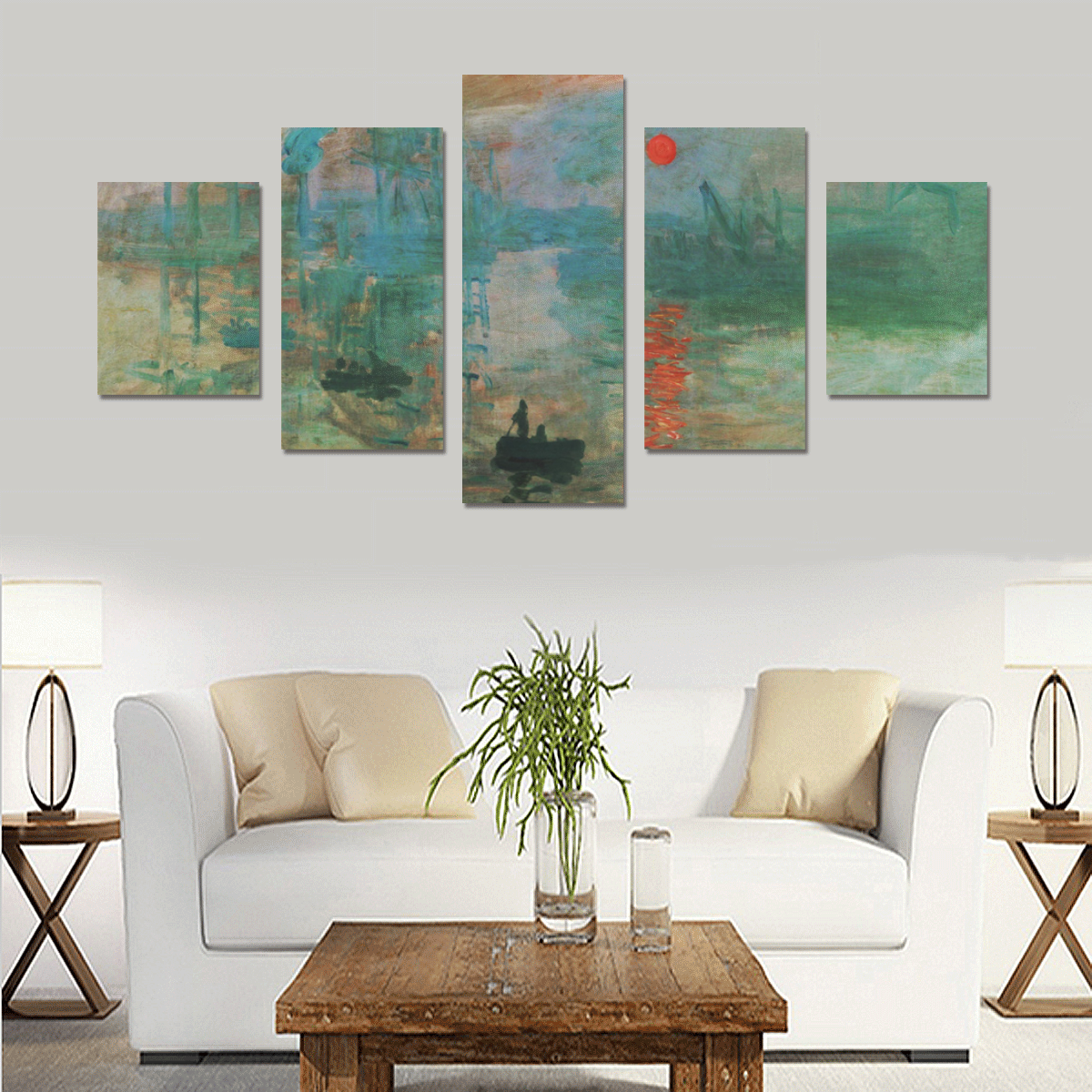 Impression Sunrise Claude Monet Fine Art Canvas Print Sets B (No Frame)
