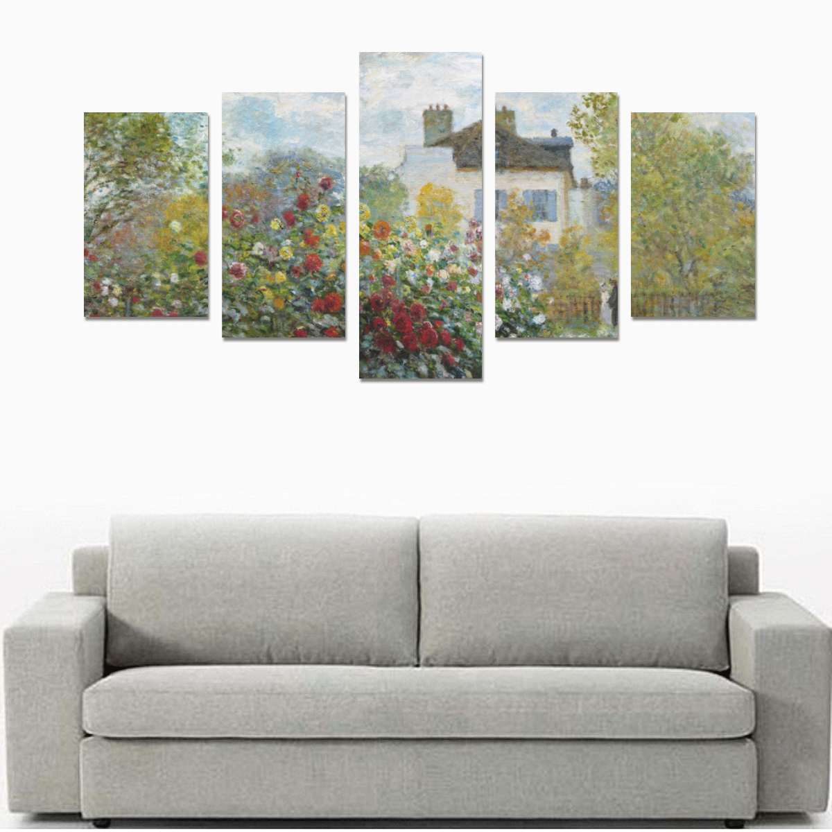 Monet Artist's Garden Argenteuil Floral Landscape Canvas Print Sets C (No Frame)