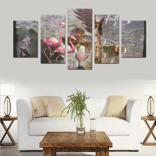Winged Fairy with Flamingos Canvas Print Sets D (No Frame)