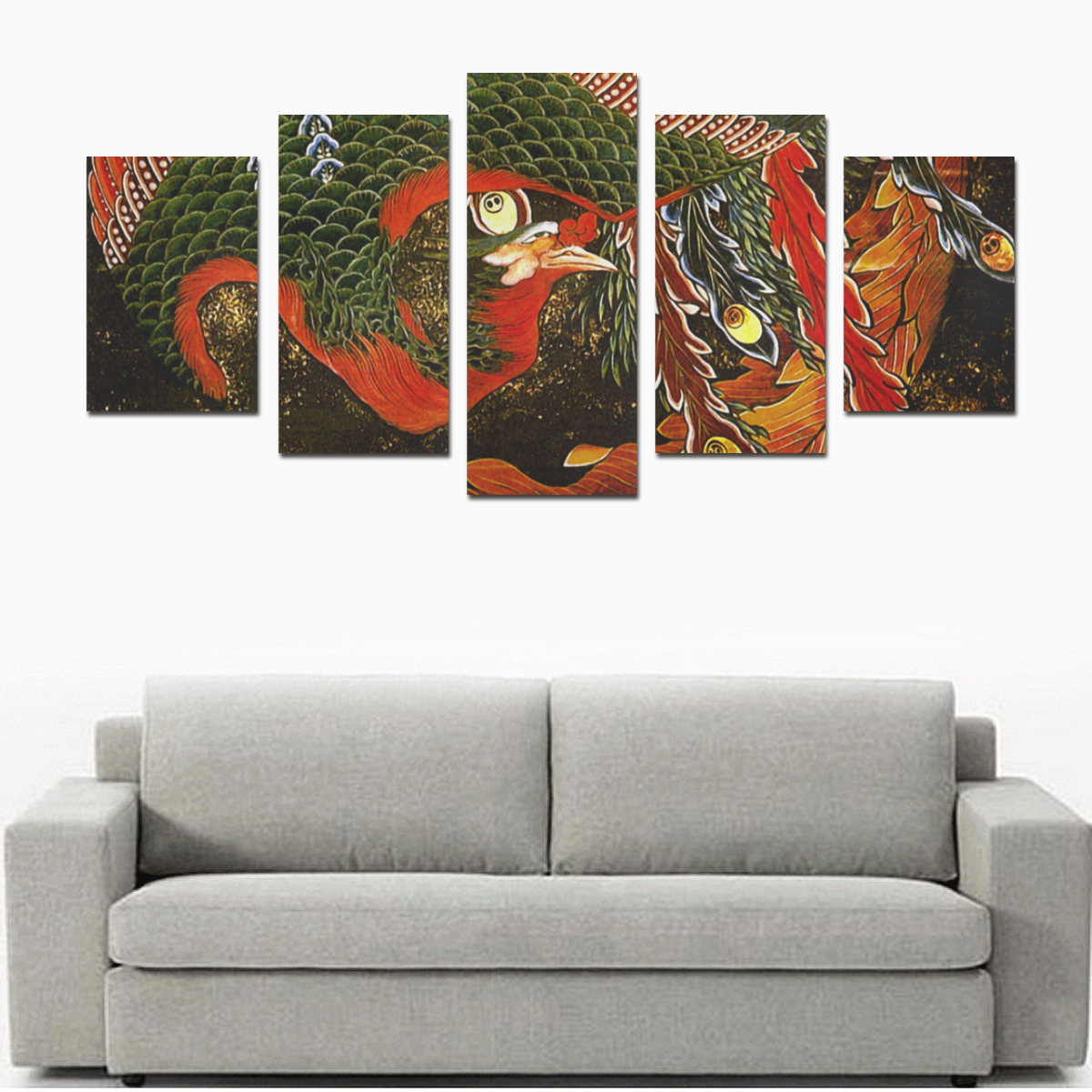 Phoenix Firebird Goddess Hokusai Japanese Canvas Print Sets D (No Frame)