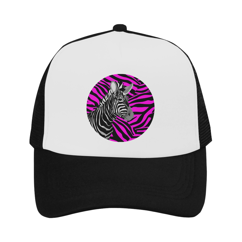 Skeptically looking ZEBRA on Pink Zebra Stripes Trucker Hat